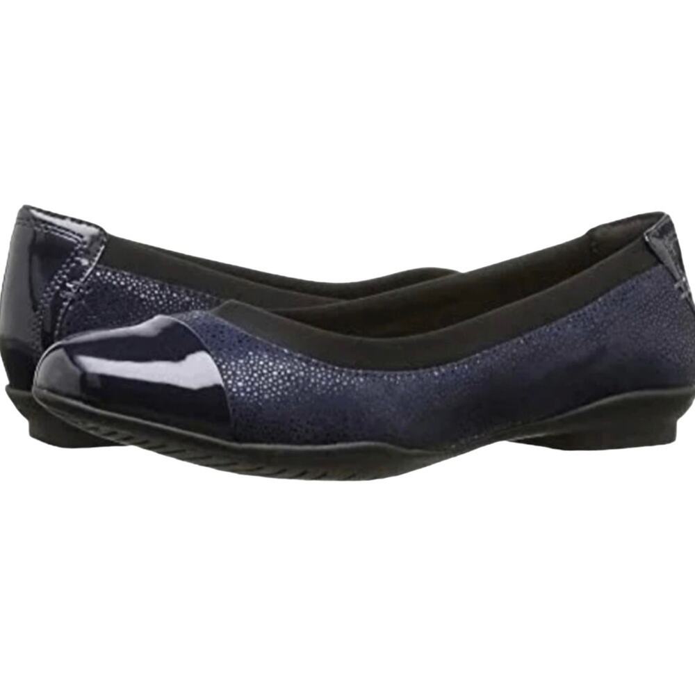 Clarks Artisan Size 7 Neenah Garden Cap Toe Ballet Flats Navy Leather